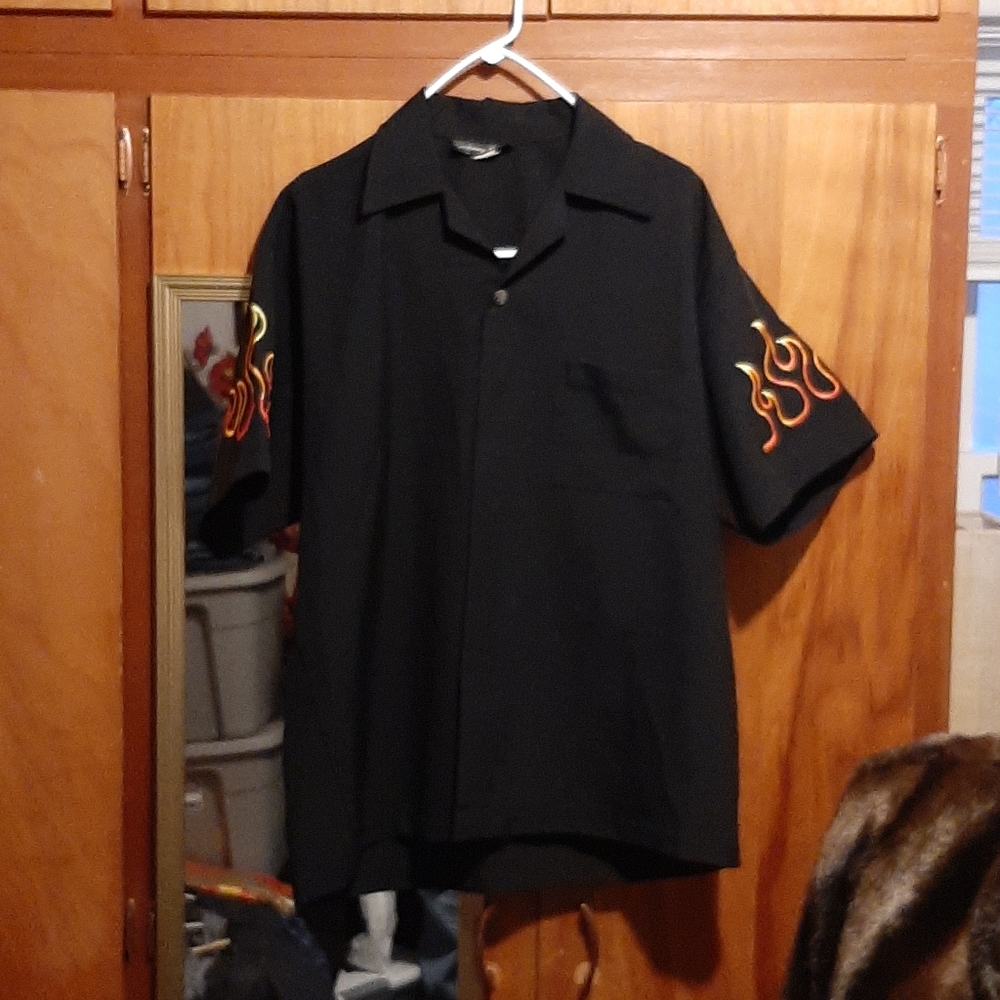 Mens flame button down shirt